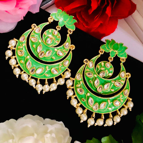Designer Green Chandbali with Lotus Flower - PAAIE