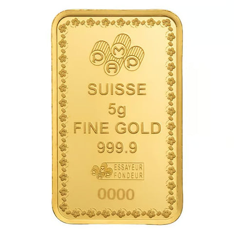 24KT 5 Gram PAMP  Diwali Lakshmi & Sacred Cow  Gold Bar (GC9)