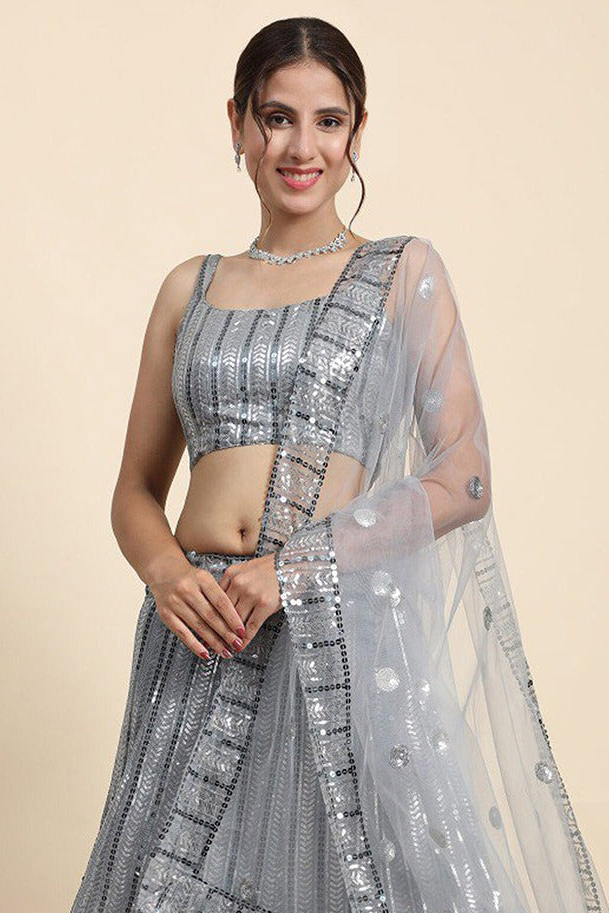 Designer Grey Colored Georgette Lehenga Choli (D441)