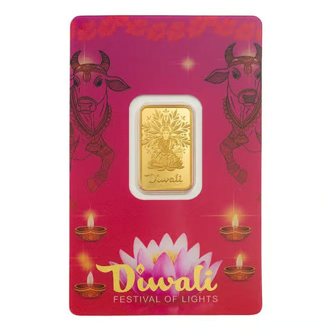 24KT 5 Gram PAMP  Diwali Lakshmi & Sacred Cow  Gold Bar (GC9)