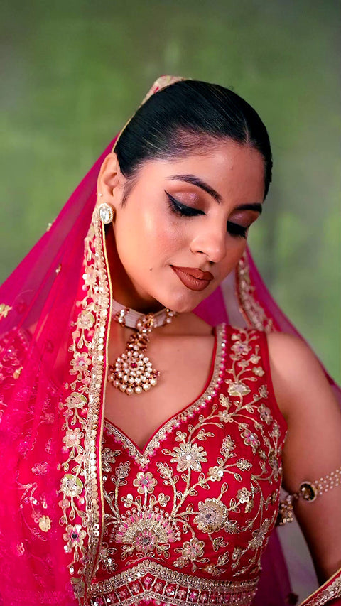 Red Silk Fabric Sequins Embroidery Lehenga & Blouse With Dupatta (D1007)