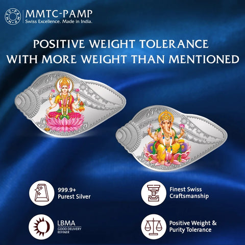 999 Silver Purity Laxmi Ganesh Shankh Design 25+25 Grams Coin (2 Set Coins) (D59)