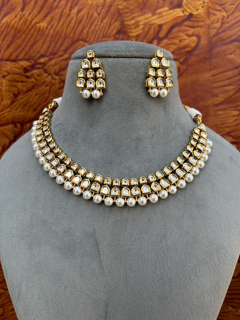 Designer Two Layer White Kundan Necklace with Earrings (D202)
