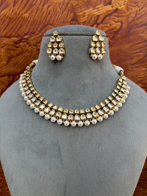 Designer Two Layer White Kundan Necklace with Earrings (D903)