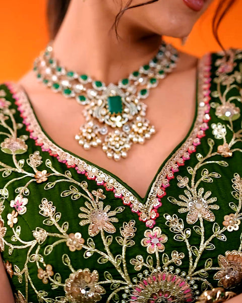 Mehndi Green Silk Fabric Sequins Embroidery Lehenga & Blouse With Dupatta (D936)