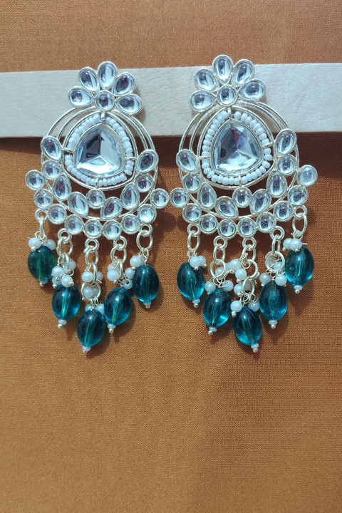 Royal Sea Green Color Brass Gold Plated Earrings (E1357)