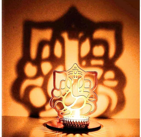 Lord Ganesha Shadow Tea Light Puja Decoration Pooja Diya Table Lamp (Design 166)