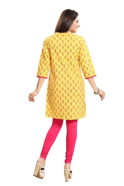 Vibrant Yellow and Pink Short Cotton Kurti for Women (K932)