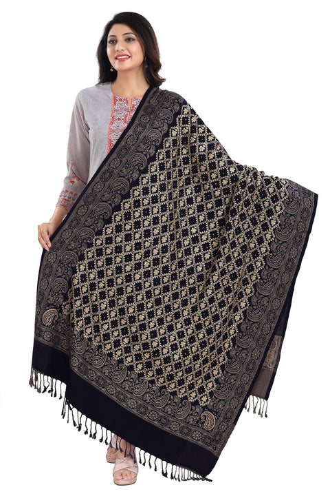Sophisticated Women's Black Shawl For Casual, Party Wear (D74)