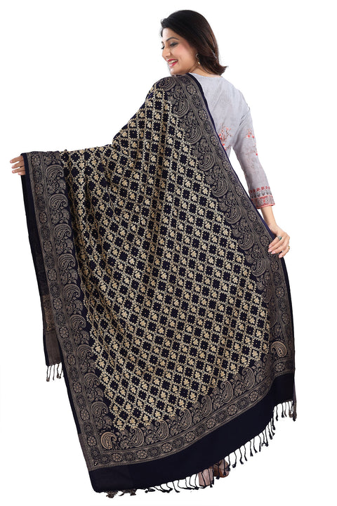 Sophisticated Women's Black Shawl For Casual, Party Wear (D74)