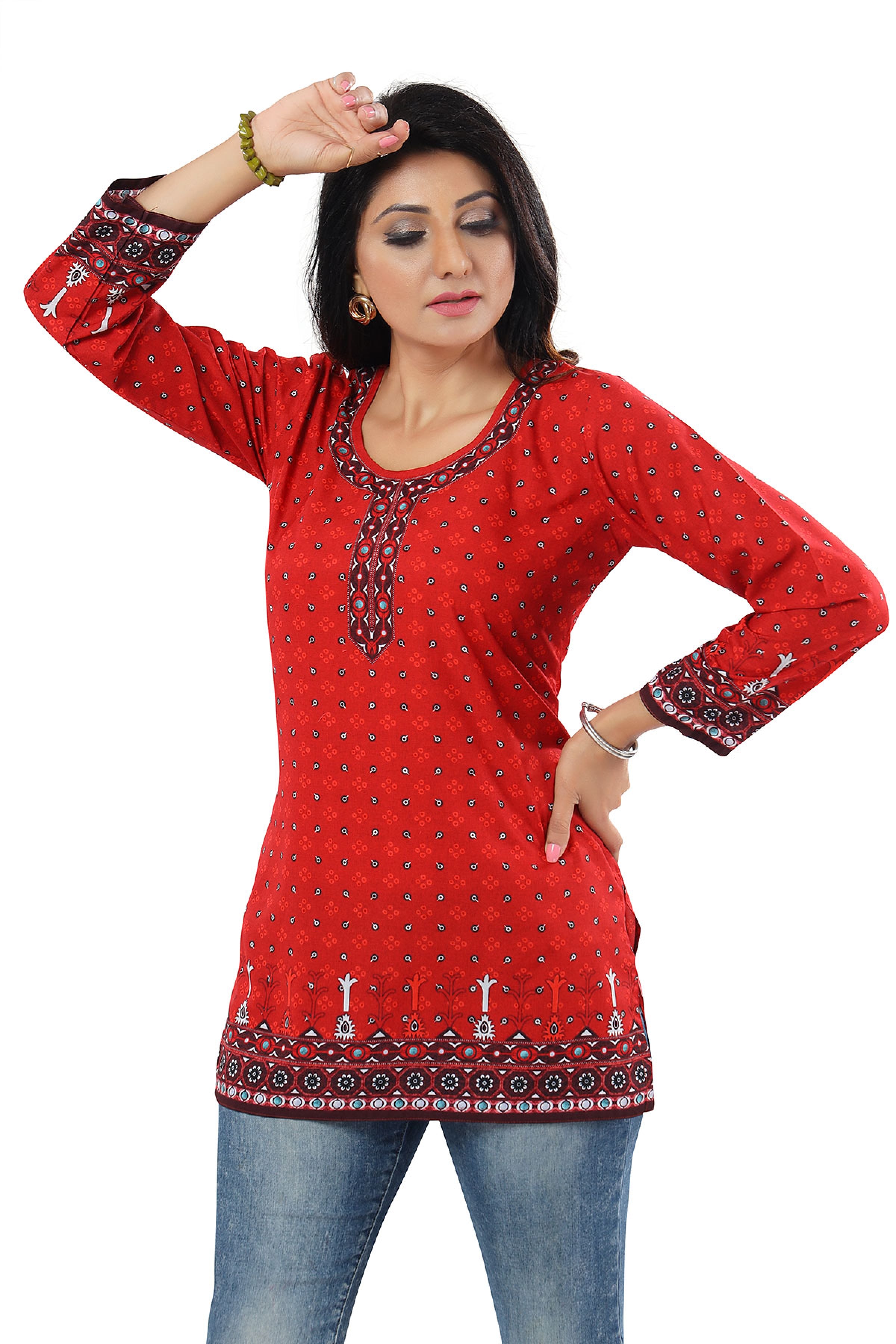 Indian Women Multicolor Pure Cotton Floral Printed Kurta Kurti Top Tunic Dress e