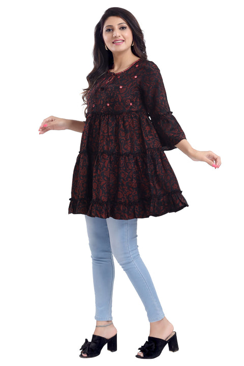 Magical Maroon Short Flared Frock Style Tunic (K969)