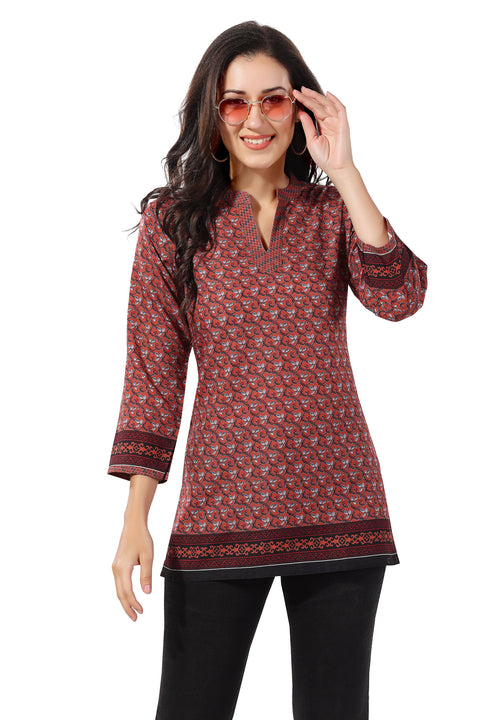 Rust Color Flex Cotton Designer Tunic Top For Women (K948)