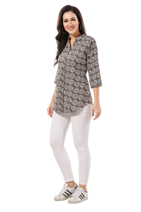 Graceful Gray Poly Crepe Short Tunic Top For Everyday Wear For Women (K944)