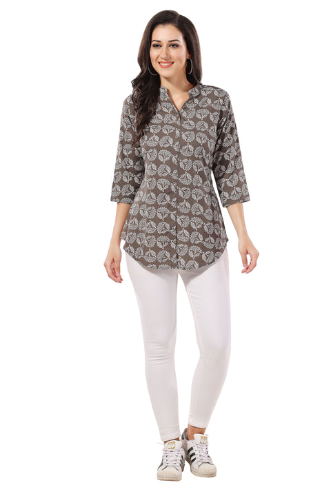 Graceful Gray Poly Crepe Short Tunic Top For Everyday Wear For Women (K944)