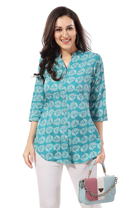 Sky Blue Poly Crepe Short Tunic Top For Everyday Wear For Women (K945)