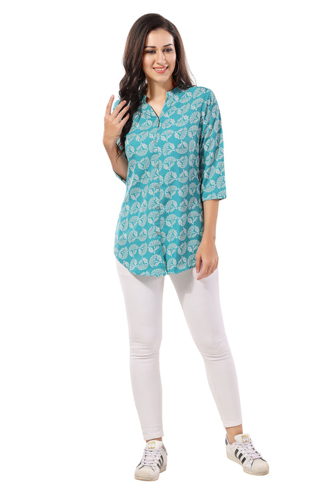 Sky Blue Poly Crepe Short Tunic Top For Everyday Wear For Women (K945)