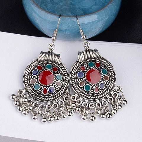 Dangle Oxidized Waterdrop Tassel Earrings (E872)
