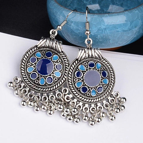 Dangle Oxidized Waterdrop Tassel Earrings (E872)