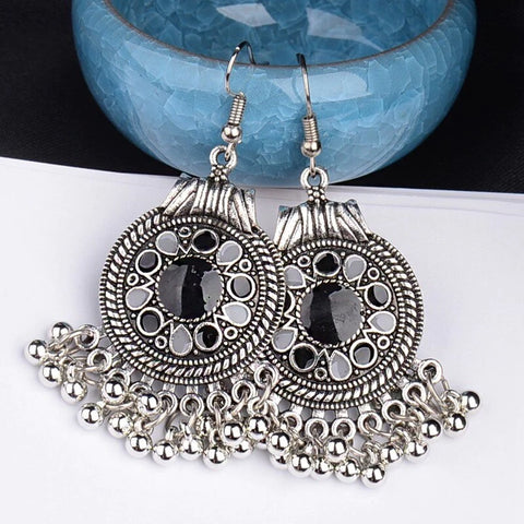 Dangle Oxidized Waterdrop Tassel Earrings (E872)