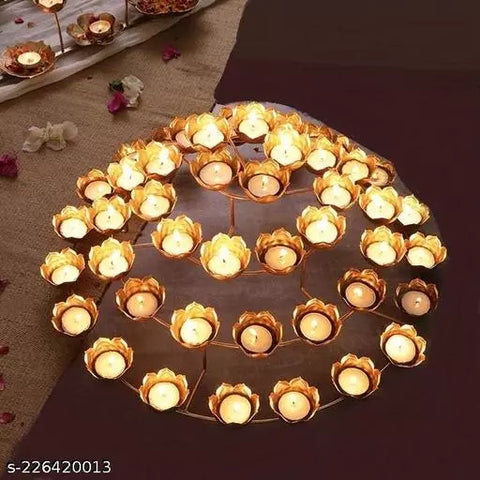 Eye Catching Rangoli Diya Tealight Stand Metal (Brass Polished) Gold (Design 149)