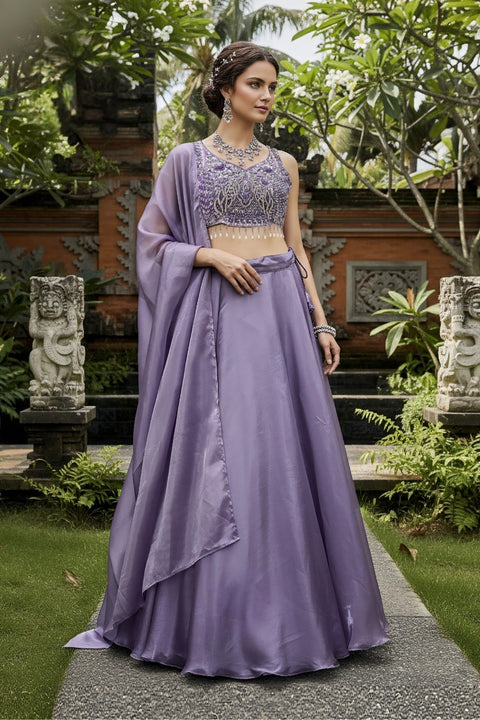Lavender Organza & Net sequence Work Embroidery Lehenga choli & Dupatta (D963)