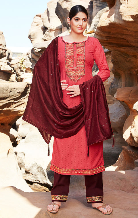 Glorious Red Designer Suit & Salwar with Dupatta For Casual and Ethnic Wear (K155) - PAAIE