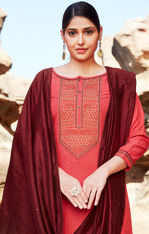 Glorious Red Designer Suit & Salwar with Dupatta For Casual and Ethnic Wear (K155) - PAAIE