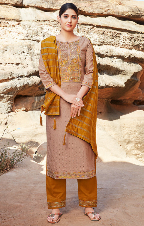 Outstanding Brown Designer Suit & Salwar with Dupatta For Casual and Ethnic Wear (K156) - PAAIE