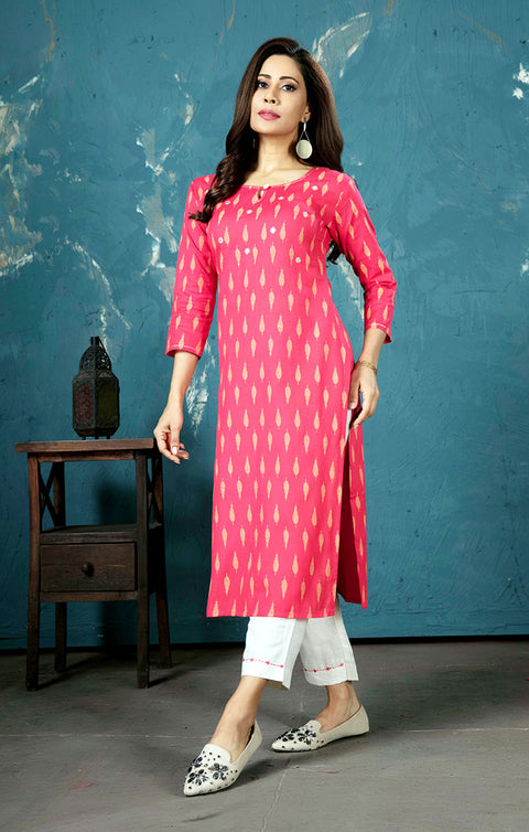 Cotton Kurti with Pant in Pink Color(K30) - PAAIE