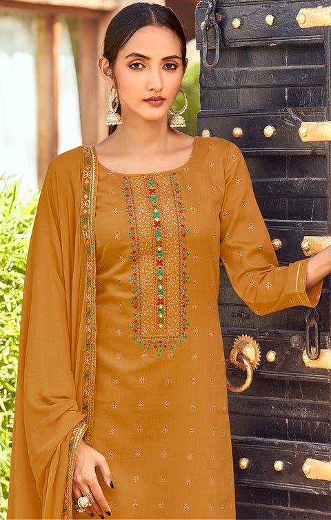 Designer Mustered Yellow Color Suit with Plazzo & Dupatta in Rayon (K583)