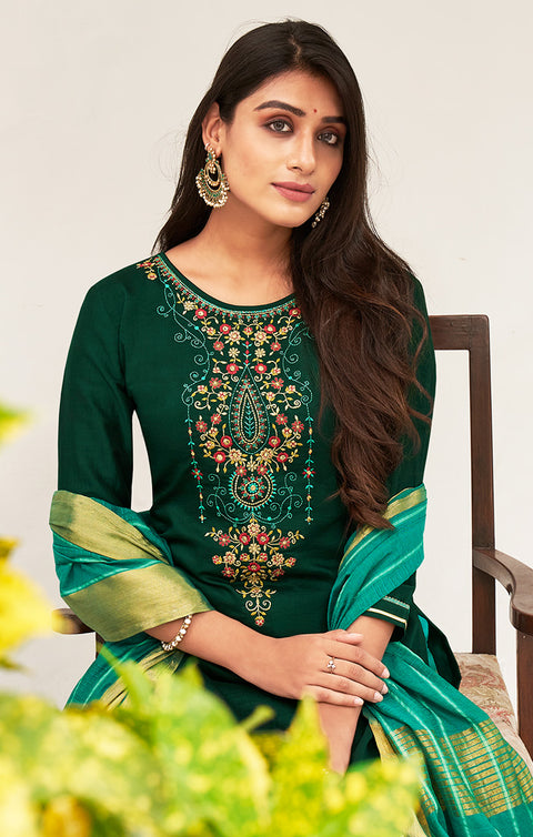 Extraordinary Green & Teal Designer Suit with Dupatta In Modern Style (K292) - PAAIE