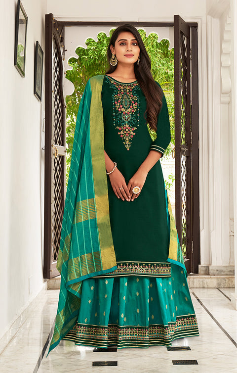 Extraordinary Green & Teal Designer Suit with Dupatta In Modern Style (K292) - PAAIE