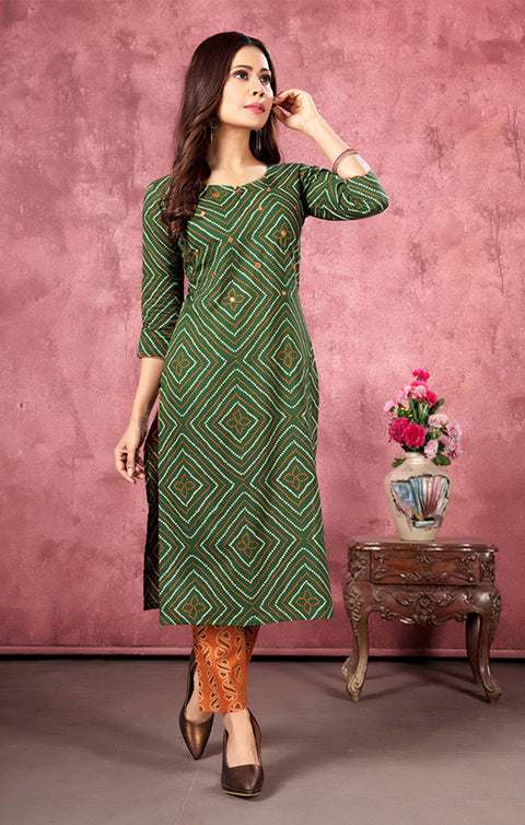 Indian Ethnic Green Color Kurti with Plazzo (K107) - PAAIE