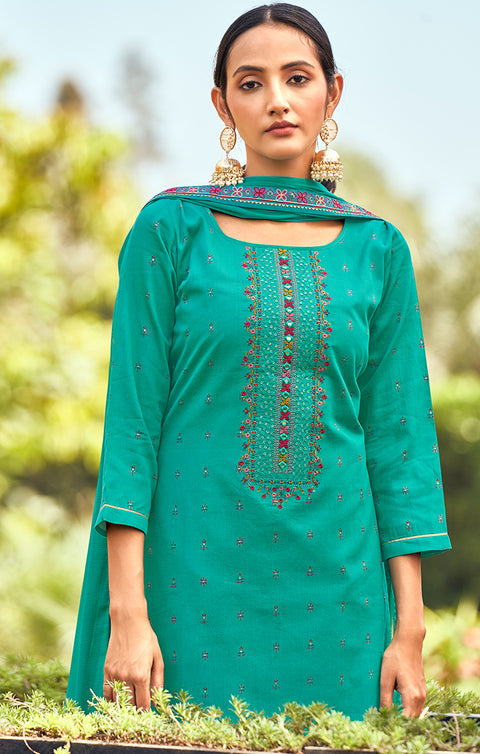 Designer Teal Green Color Suit with Plazzo & Dupatta in Rayon (K584)