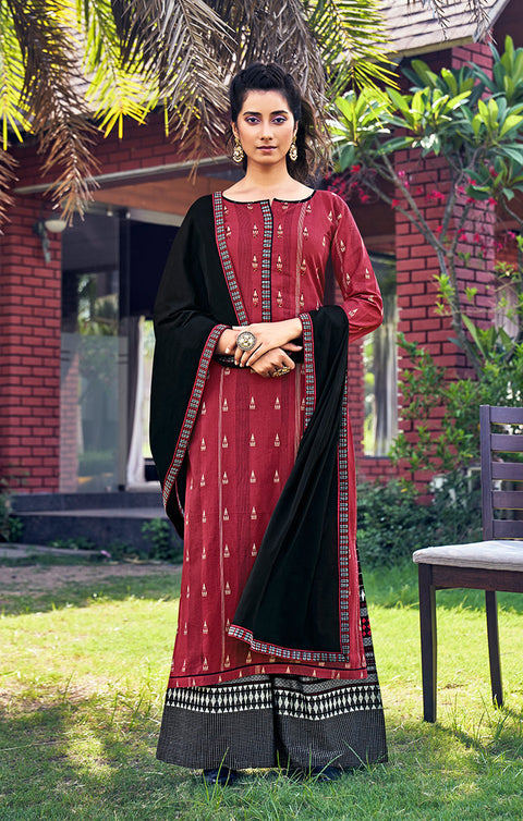 Vibrant Red Designer Kurti with Plazzo For Ethnic Wear (K256) - PAAIE
