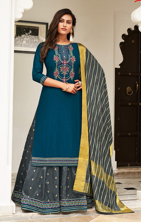 Groovy Blue & Grey Designer Suit with Dupatta In Modern Style (K294) - PAAIE