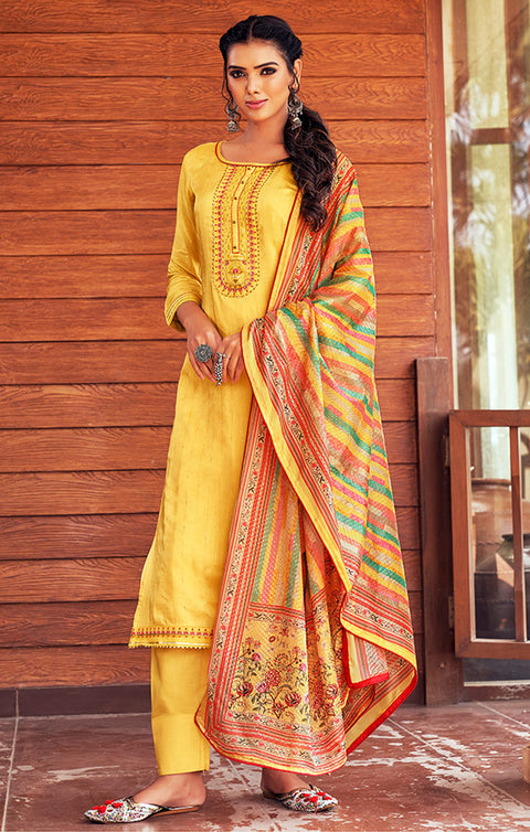 Vibrant Yellow Designer Kurti with Pant For Ethnic Wear (K263) - PAAIE