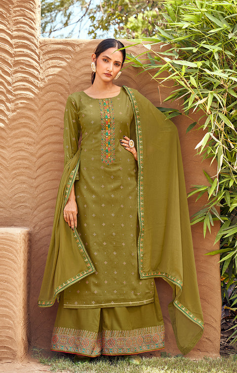 Designer Green Color Suit with Plazzo & Dupatta in Rayon (K588)