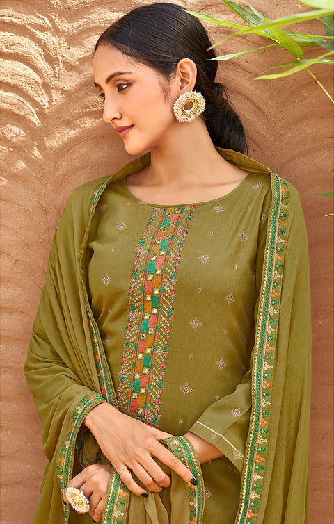 Designer Green Color Suit with Plazzo & Dupatta in Rayon (K588)