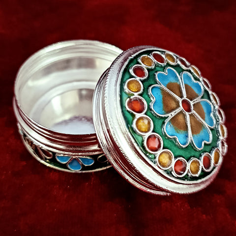 925 Silver Kumkum Box with Meena Work (Design 24) - PAAIE