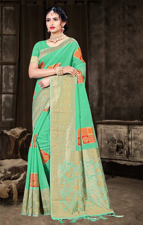 Designer Green & Golden Color Silk Saree For Casual & Party Wear (D624)