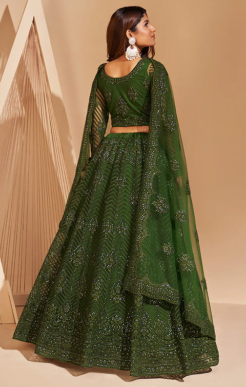 Designer Bridal Heritage Green Heavy Embroidered & Stone Work Lehenga Choli (D80)
