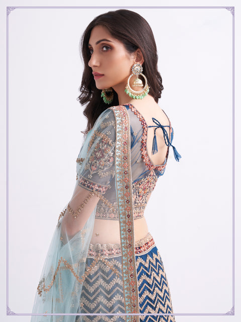 Bridal Heritage Premium Persian Blue Heavy Embroidered Net Designer Lehenga Choli (D117)