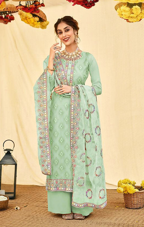 Designer Green Color Suit with Plazzo & Dupatta in Viscose (K539)