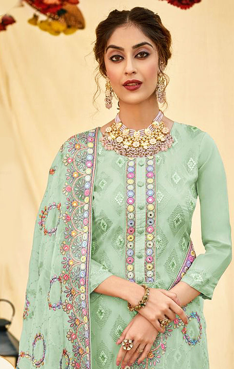 Designer Green Color Suit with Plazzo & Dupatta in Viscose (K539)