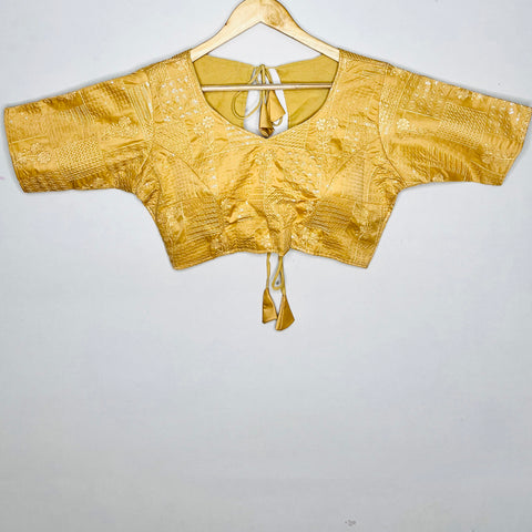 Designer Golden Color Silk Embroidered Blouse For Wedding & Party Wear (Design 1096)