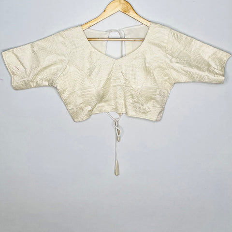 Designer Cream Color Silk Embroidered Blouse For Wedding & Party Wear (Design 1098)