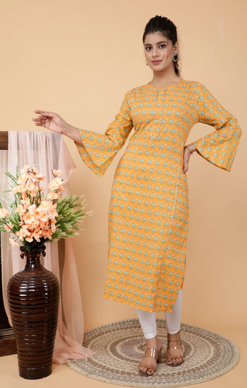 Outstanding Yellow Color Indian Ethnic Kurti For Casual Wear (K446)