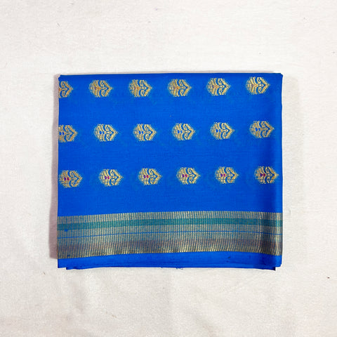 Blue With Golden Color Buti Design Cotton Rubia Unstiched Blouse Piece Material (D10)